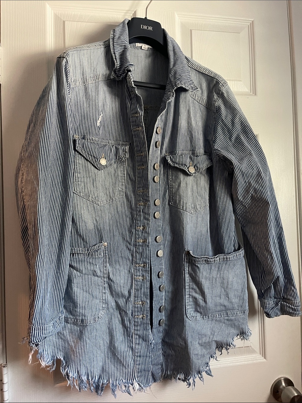 Westbound Blue and White Striped Denim Oversized Jacket